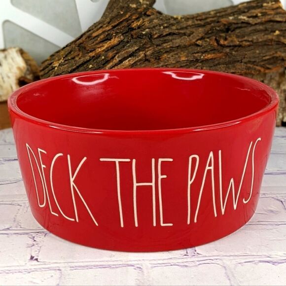 Rae Dunn DECK THE PAWS Extra Large 8" Red Ceramic Pet Bowl Dog Food Dish - Picture 1 of 5